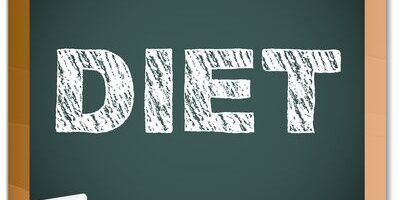 Diet written on blackboard with chalk.